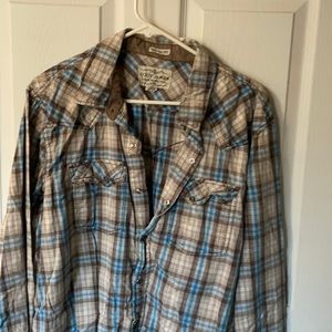 Cody James regular fit blue/tan/brown/white plaid snap front